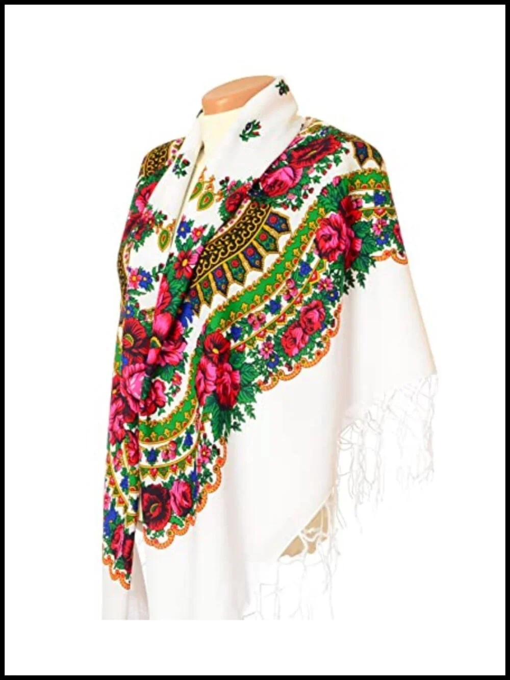 Fringed Floral Scarf Wrap Shawl 100% Acrylic Oversized 47x47 Pashmina Style